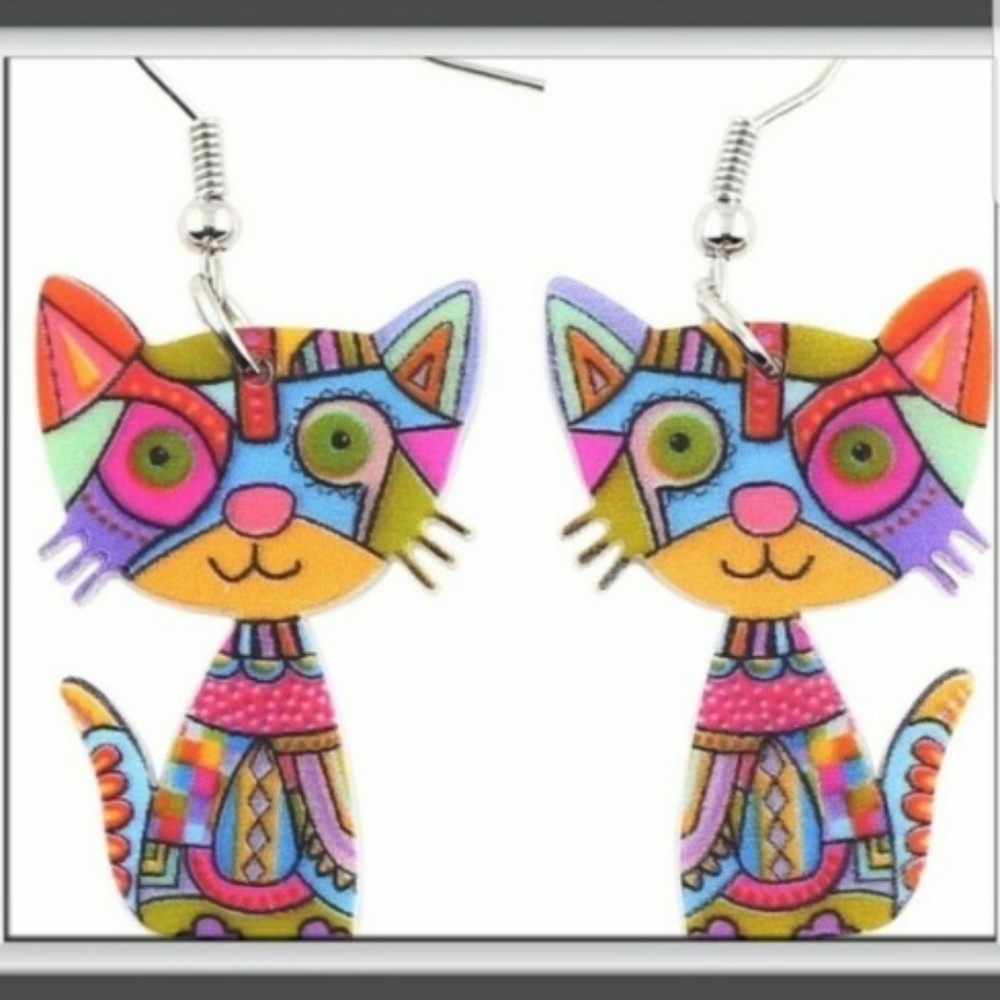 Colorful Whimsical Acrylic Cat Earrings